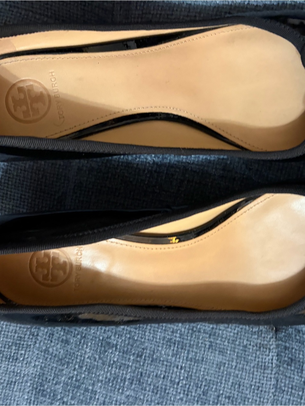 Tory Burch Black Leather Ballet Flats with Tan Insole